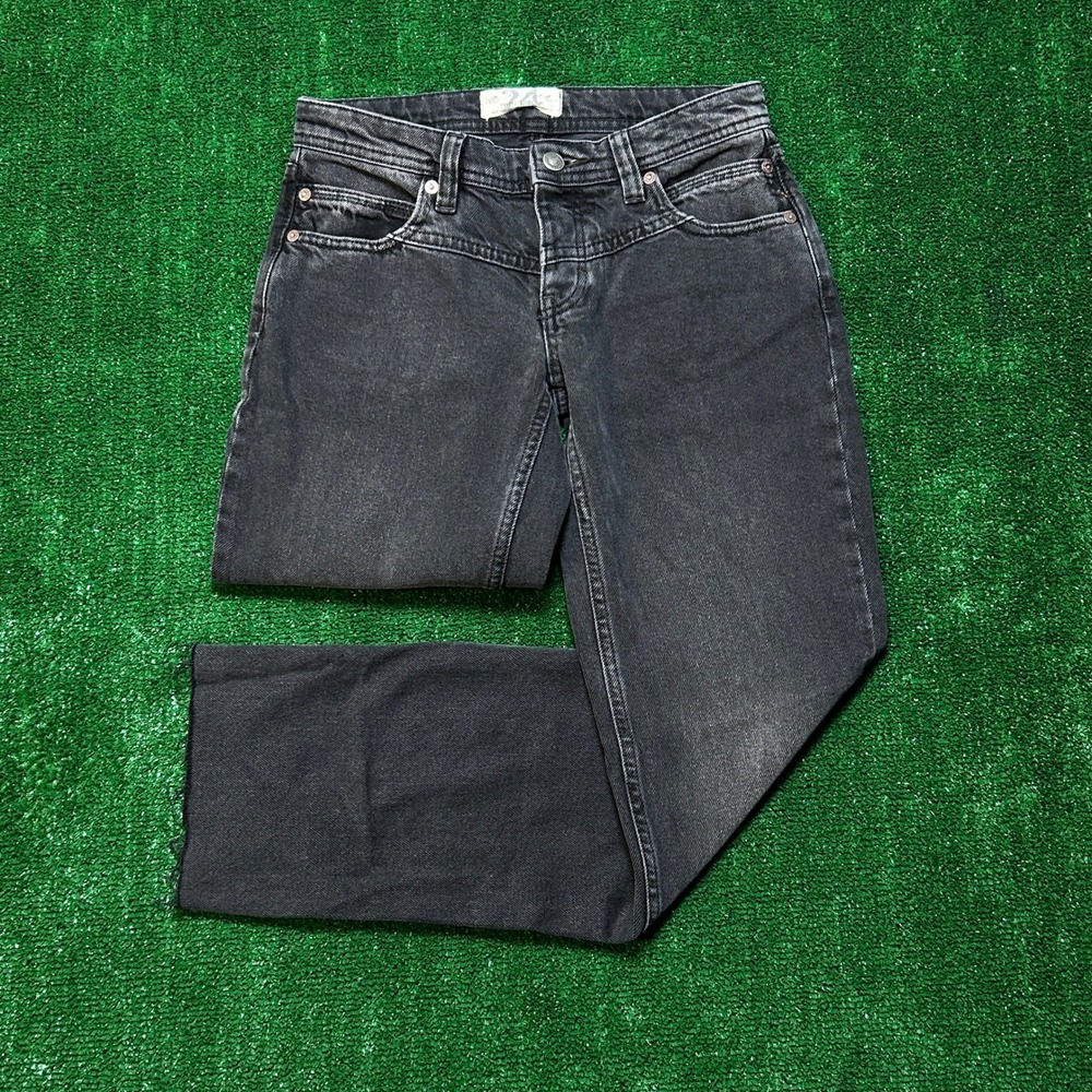 We The Free Free People Straight Leg Raw Hem Jeans Washed Black 24